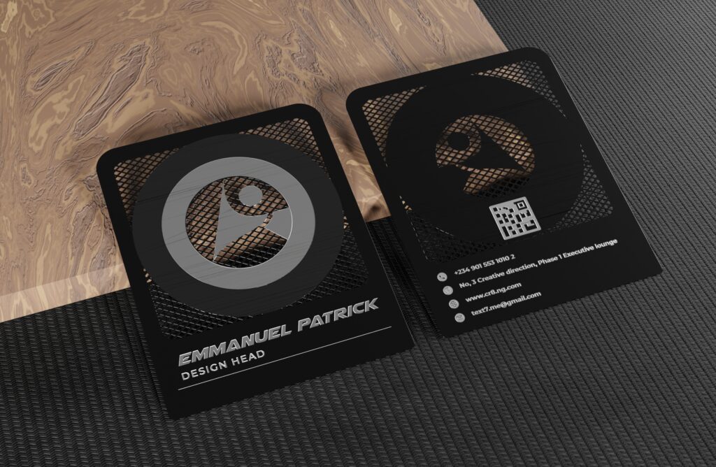 QR Code Enabled Black Matte Metal business Card Mockup